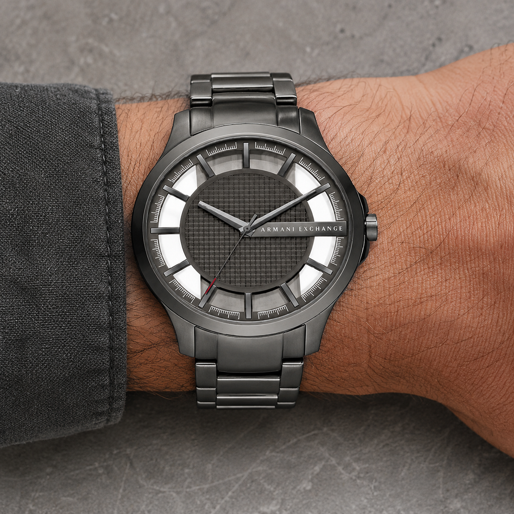 Armani Exchange AX2188 men's gunmetal watch on wrist