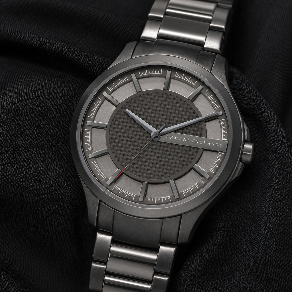 Armani Exchange AX2188 men's gunmetal watch dial macro