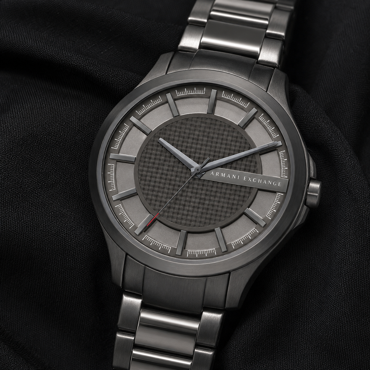 Armani Exchange AX2188 men's gunmetal watch dial macro