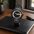 Armani Exchange AX2192 men's black and gold watch desk scene