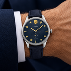 Gucci G-Timeless 40mm Automatic Men's Watch – Blue Leather – YA126347 worn on wrist