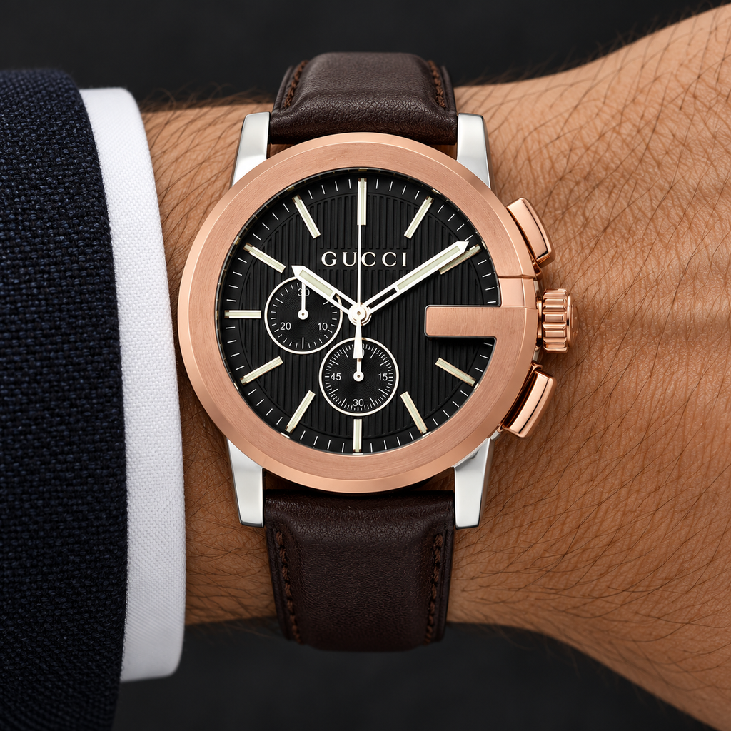 Gucci G-Chrono XL YA101202 worn upright on a man's wrist
