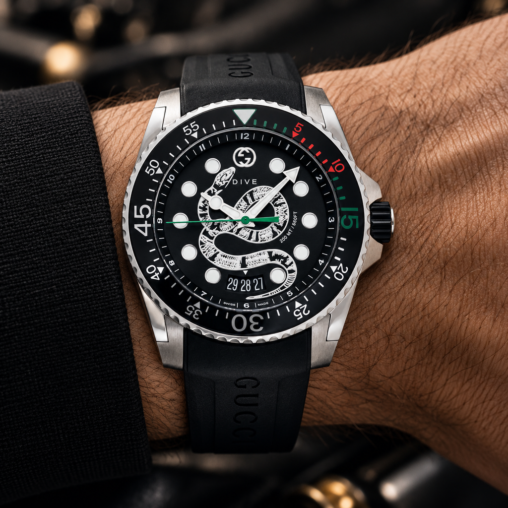 Gucci Dive XL Kingsnake 45mm Men's Watch YA136217 – wrist lifestyle view