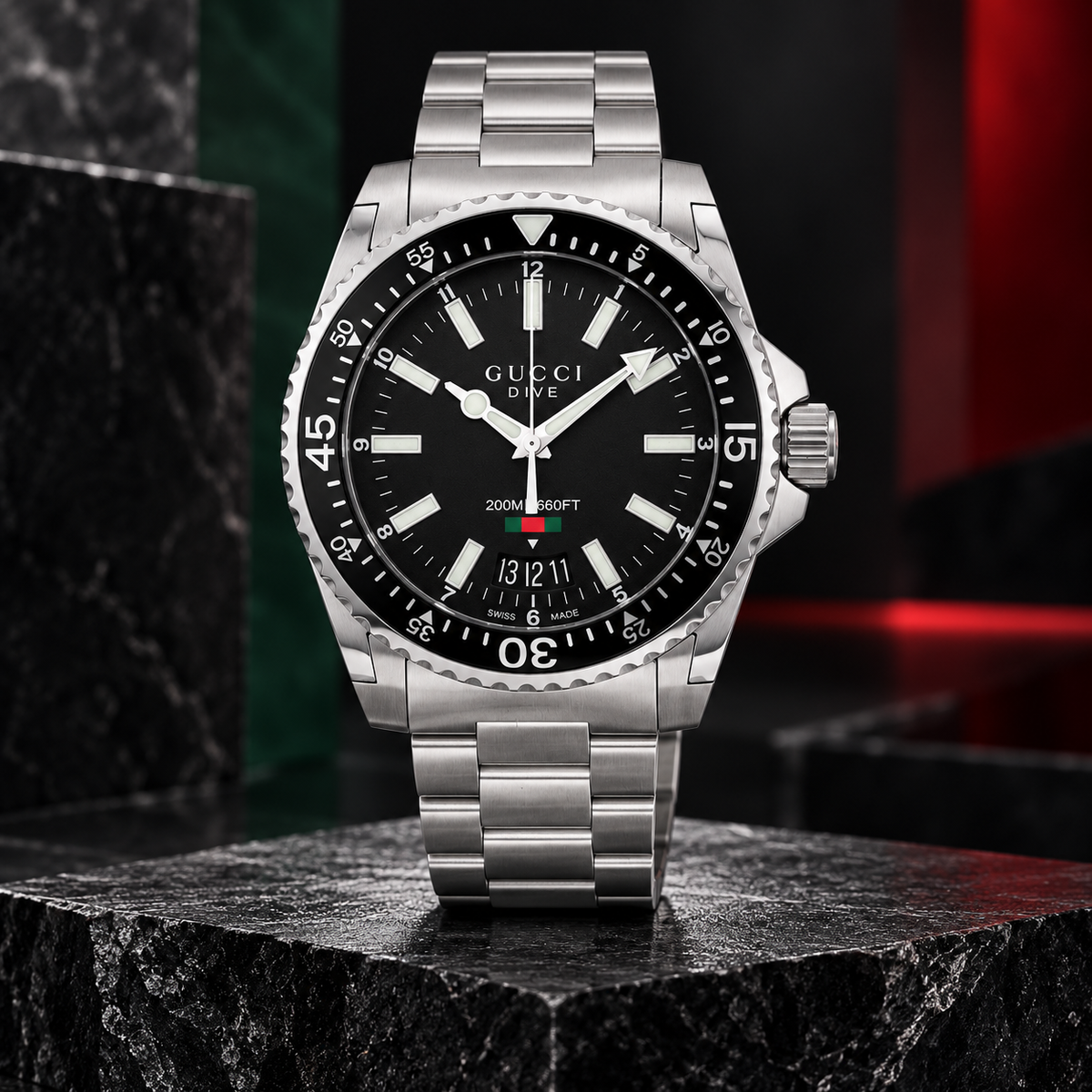 Gucci Dive YA136301B upright luxury product view