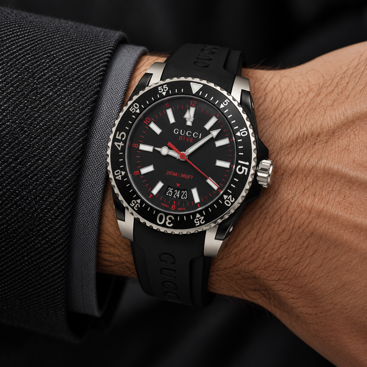 Gucci Dive 40mm Black Rubber Men's Watch YA136303 – wrist lifestyle view