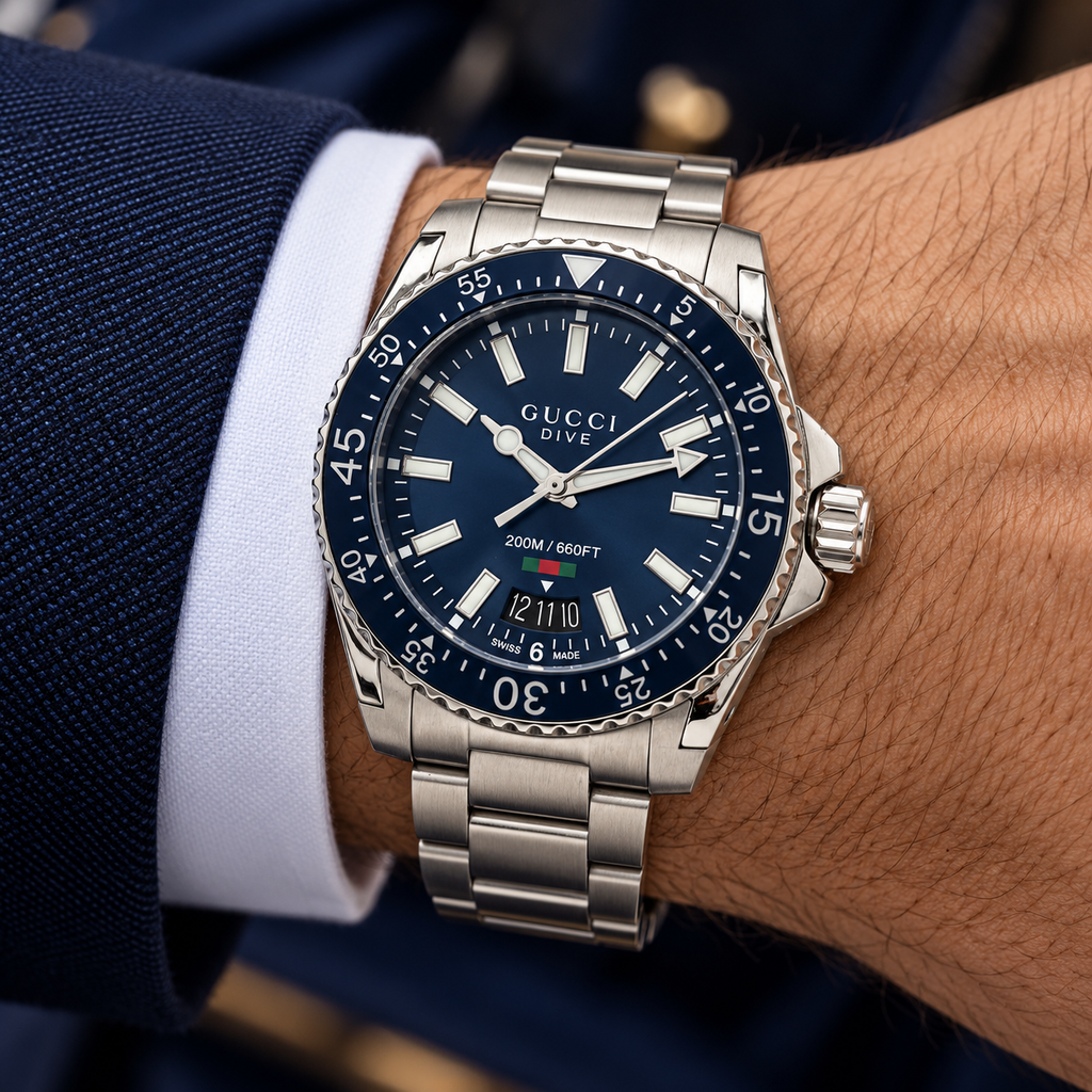 Gucci Dive 40mm Blue Dial Men's Watch YA136311 – wrist lifestyle view