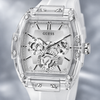 GUESS Mens Venix Clear Multi-function Watch – Venix, Clear skeleton-style multi-function dial, Clear transparent silicone strap, 41.5 mm – GW0203G1 – image 3