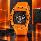 GUESS Mens Venix Orange Multi-function Watch – Venix, Black skeleton-style multi-function dial, Orange translucent silicone strap, 41.5 mm – GW0203G10 – image 2