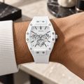 GUESS Mens Venix White Multi-function Watch – Venix, Silver-tone skeleton-style dial, White silicone strap, 41.5 mm – GW0203G2 – image 1