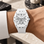 GUESS Mens Venix White Multi-function Watch – Venix, Silver-tone skeleton-style dial, White silicone strap, 41.5 mm – GW0203G2 – image 1