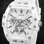GUESS Mens Venix White Multi-function Watch – Venix, Silver-tone skeleton-style dial, White silicone strap, 41.5 mm – GW0203G2 – image 3