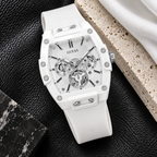 GUESS Mens Venix White Multi-function Watch – Venix, Silver-tone skeleton-style dial, White silicone strap, 41.5 mm – GW0203G2 – image 4
