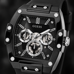 GUESS Mens Venix Black Multi-function Watch – Venix, Black skeleton-style dial, Black silicone strap, 41.5 mm – GW0203G3 – image 3