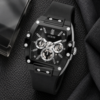 GUESS Mens Venix Black Multi-function Watch – Venix, Black skeleton-style dial, Black silicone strap, 41.5 mm – GW0203G3 – image 4