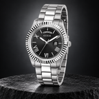 GUESS Mens Silver Tone Day/Date Watch – Atlas, Black dial with day window and magnified date, Silver-tone three-link stainless-steel bracelet, 42 mm – GW0265G1 – image 2