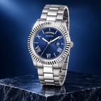 GUESS Mens Silver Tone Day/Date Watch – Atlas, Blue dial with day window and magnified date, Silver-tone three-link stainless-steel bracelet, 42 mm – GW0265G7 – image 2