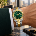 GUESS Mens 2-Tone Day/Date Watch – Atlas, Green dial with day window and magnified date, Two-tone three-link stainless-steel bracelet, 42 mm – GW0265G8 – image 1