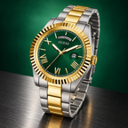 GUESS Mens 2-Tone Day/Date Watch – Atlas, Green dial with day window and magnified date, Two-tone three-link stainless-steel bracelet, 42 mm – GW0265G8 – image 5