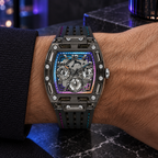 GUESS Mens Venix Black Multifunction Watch – Venix, Transparent black dial with multicolor gradient frame, Black silicone strap with contrast stitching, 42 mm – GW0499G14 – image 1