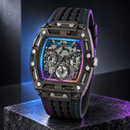 GUESS Mens Venix Black Multifunction Watch – Venix, Transparent black dial with multicolor gradient frame, Black silicone strap with contrast stitching, 42 mm – GW0499G14 – image 5