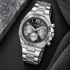 GUESS Equity Mens Silver Tone Multi-function Watch – Equity, Blue sunray chrono-look multi-function dial, Silver-tone three-link stainless-steel bracelet, 44 mm – GW0703G1 – image 4