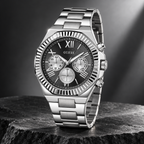GUESS Equity Mens Silver Tone Multi-function Watch – Equity, Blue sunray chrono-look multi-function dial, Silver-tone three-link stainless-steel bracelet, 44 mm – GW0703G1 – image 5