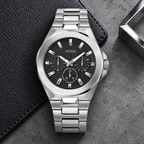 GUESS Mens Silver Tone Multi-function Watch – Dashboard, Black textured multi-function dial, Silver-tone recycled-steel bracelet, 46 mm – GW0798G1 – image 4