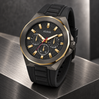 GUESS Mens Black 2-Tone Multi-function Watch – Dashboard, Black textured multi-function dial, Black and gold-tone stainless-steel bracelet, 46 mm – GW0799G1 – image 5