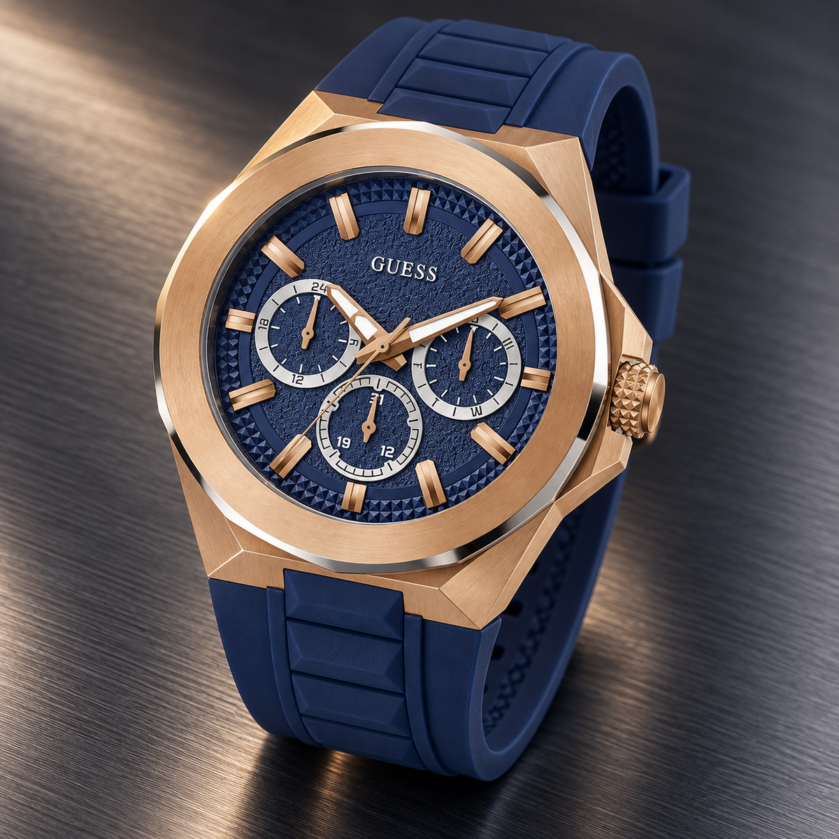 GUESS Mens Blue 2-Tone Multi-function Watch – Dashboard, Blue textured multi-function dial, Blue and silver-tone stainless-steel bracelet, 46 mm – GW0799G2 – image 5