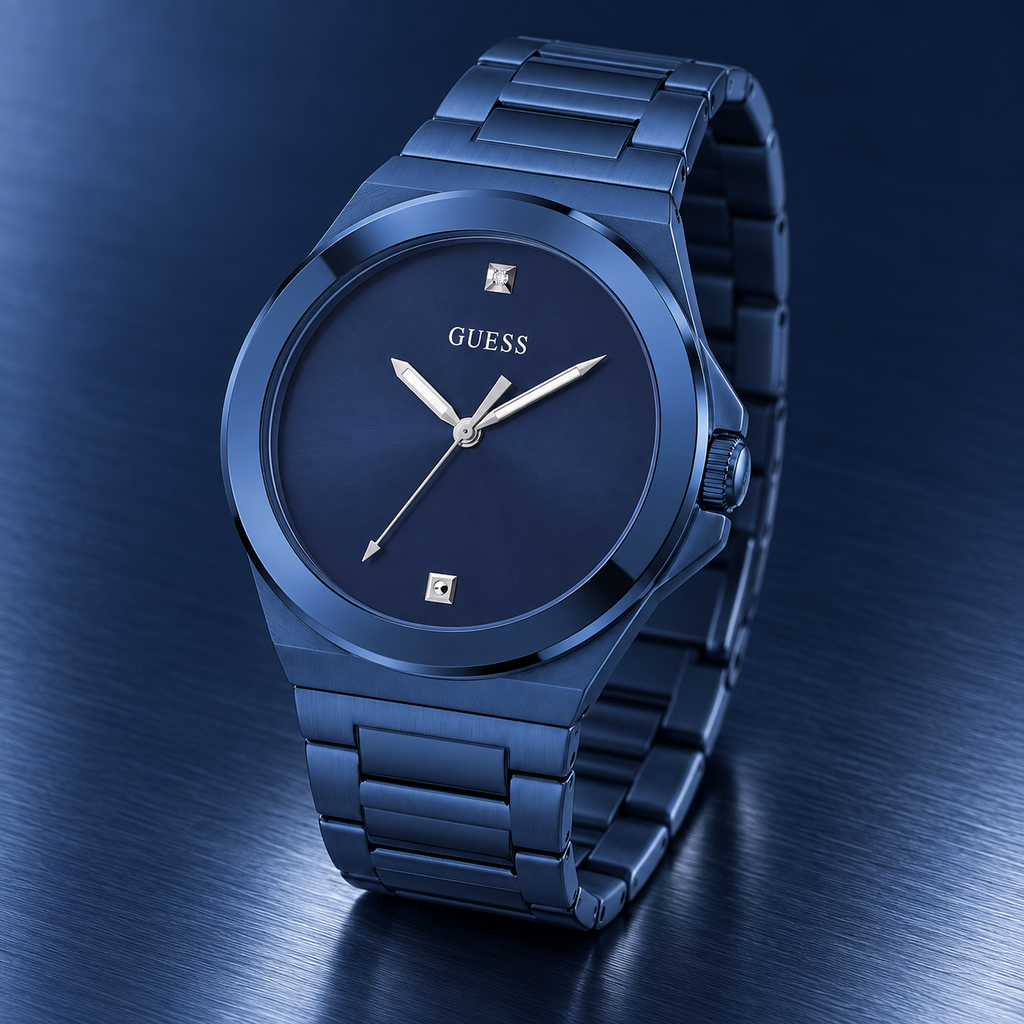 GUESS Mens Blue Analog Watch – Prodigy, Blue sunray dial with genuine diamond marker at 12 o’clock, Blue-tone recycled-steel bracelet, 40 mm – GW0833G1 – image 5