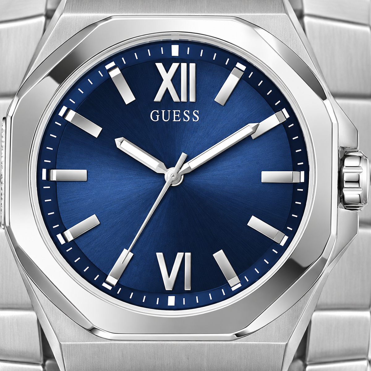 GUESS Mens Silver Tone Analog Watch – Connoisseur, Blue dial with applied markers, Silver-tone brushed and polished stainless-steel bracelet – GW0849G1 – image 3
