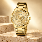 GUESS Mens Gold Tone Multi-function Watch – Phoenix, Black chrono-look multi-function dial, Gold-tone recycled-steel bracelet – GW0900G2 – image 2