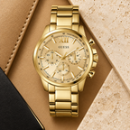 GUESS Mens Gold Tone Multi-function Watch – Phoenix, Black chrono-look multi-function dial, Gold-tone recycled-steel bracelet – GW0900G2 – image 4
