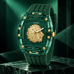GUESS Mens Venix Green Analog Watch – Venix, Transparent green dial with sculpted gold-tone lion motif, Milky transparent green silicone strap, 43 x 42 mm – GW0959G2 – image 5
