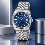 GUESS Mens Jaden Silver Tone Multi-function Date Watch – Jaden, Blue sunray dial with date window and 24-hour subdial, Silver-tone jubilee-style stainless-steel bracelet, 42 mm – GW0977G1 – image 2