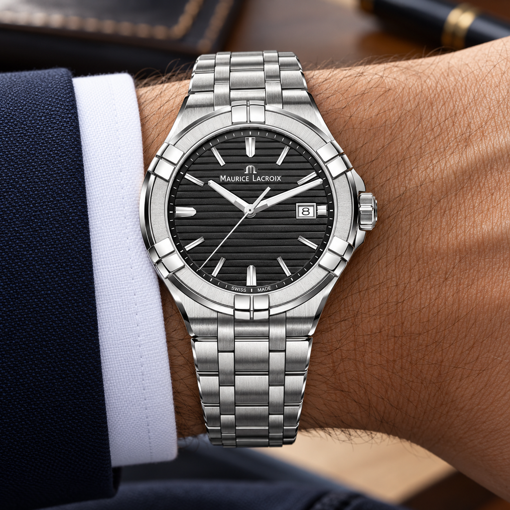 Maurice Lacroix AI1008-SS002-331-1 — men's wrist with premium tailoring