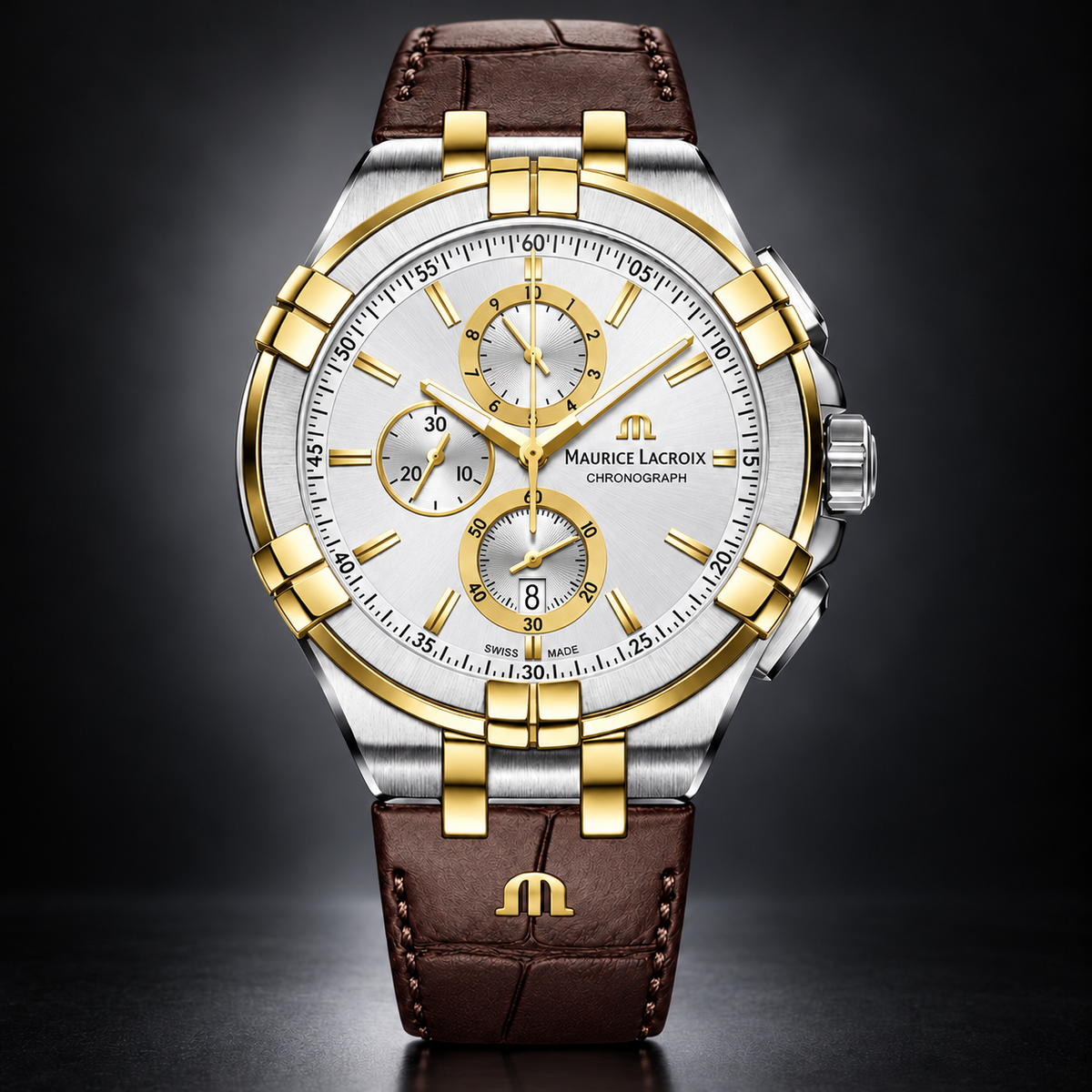 Maurice Lacroix AI1018-PVY11-132-1 — dial and bezel detail