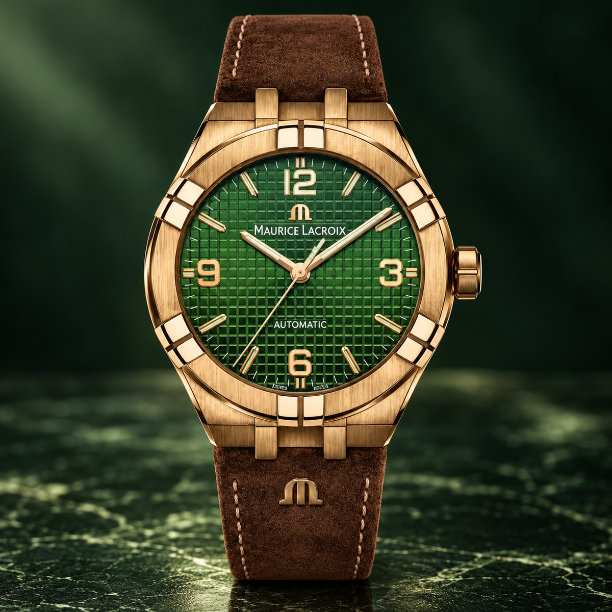 Maurice Lacroix AI6008-BRZ0B-630-M — dial and bezel detail
