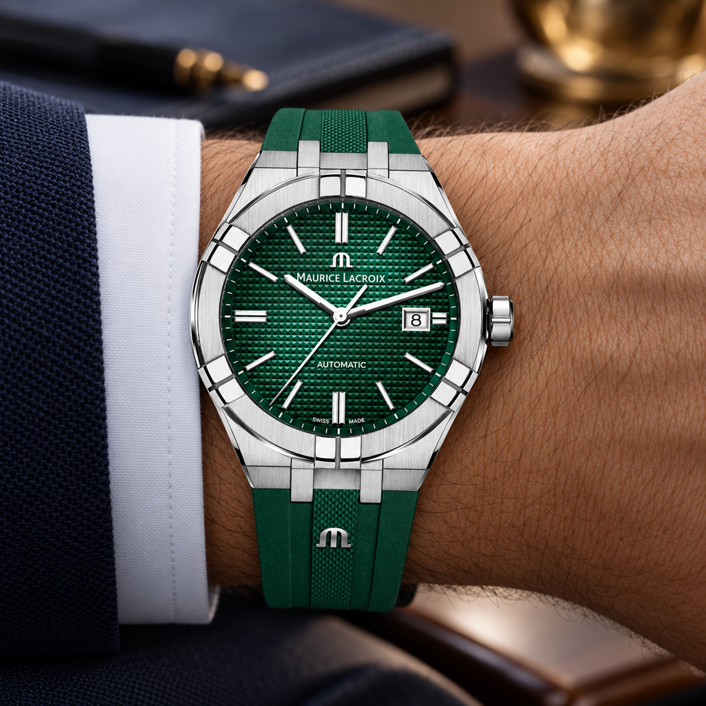 Maurice Lacroix AI6008-SS000-630-5 — men's wrist with premium tailoring