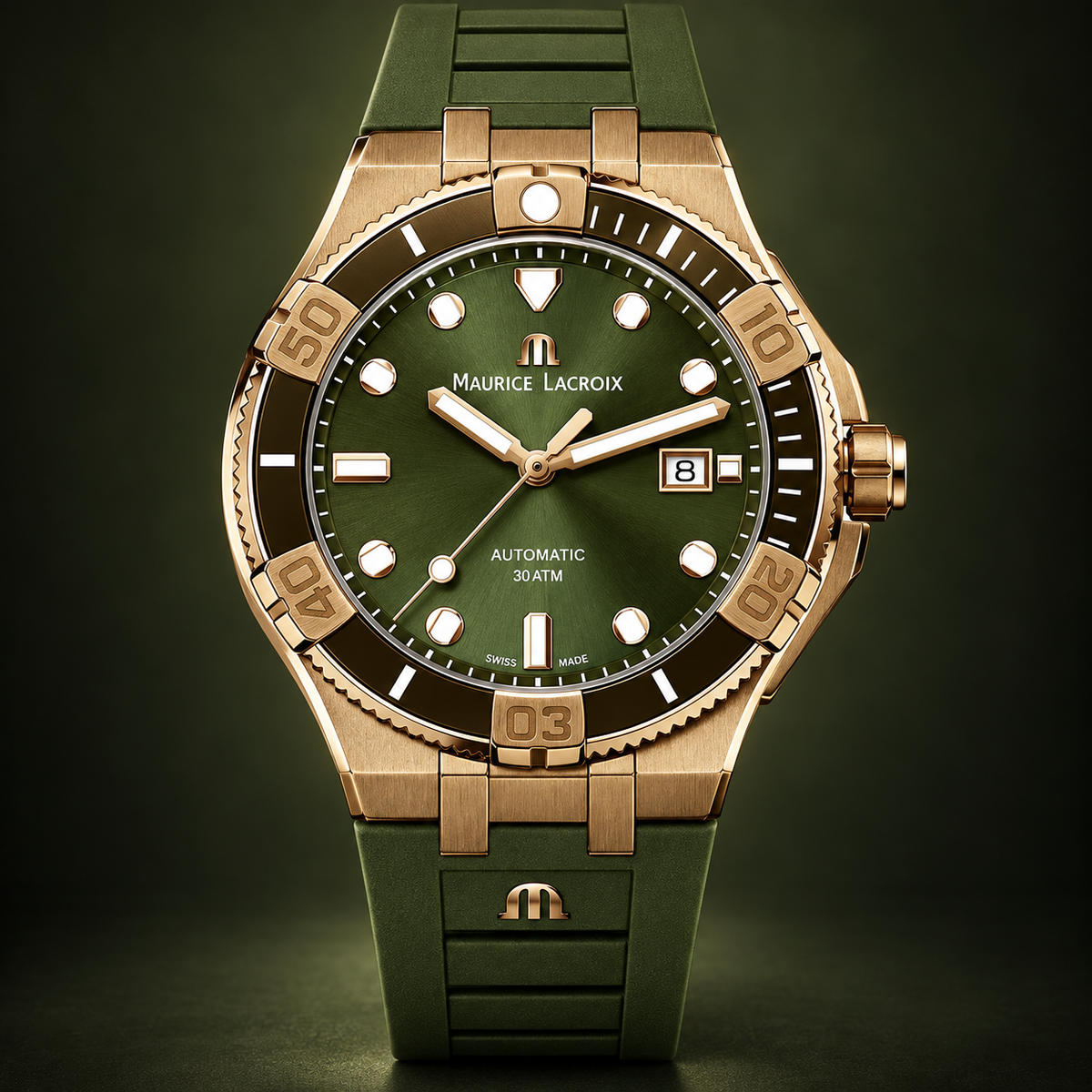 Maurice Lacroix AI6058-BRZ01-630-1 — dial and bezel detail