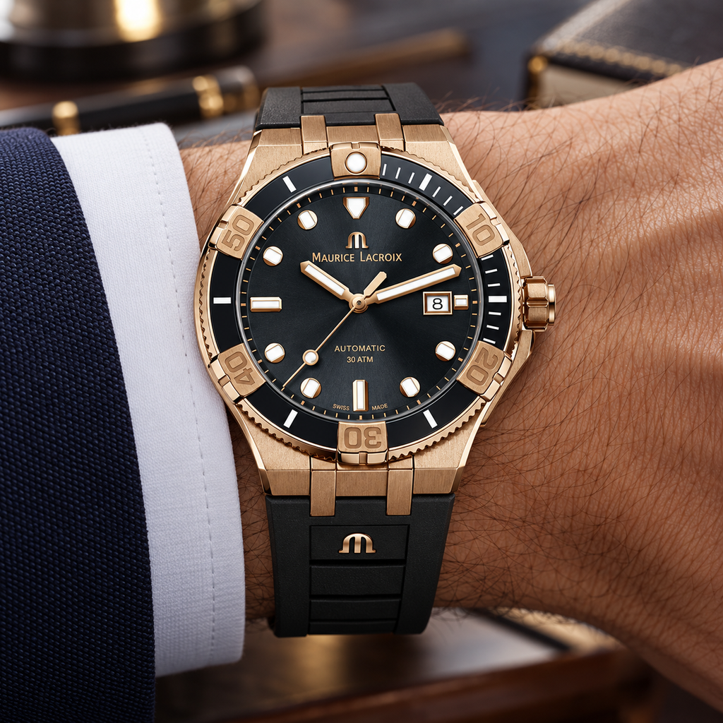 Maurice Lacroix AI6058-BRZ0B-330-2 — men's wrist with premium tailoring