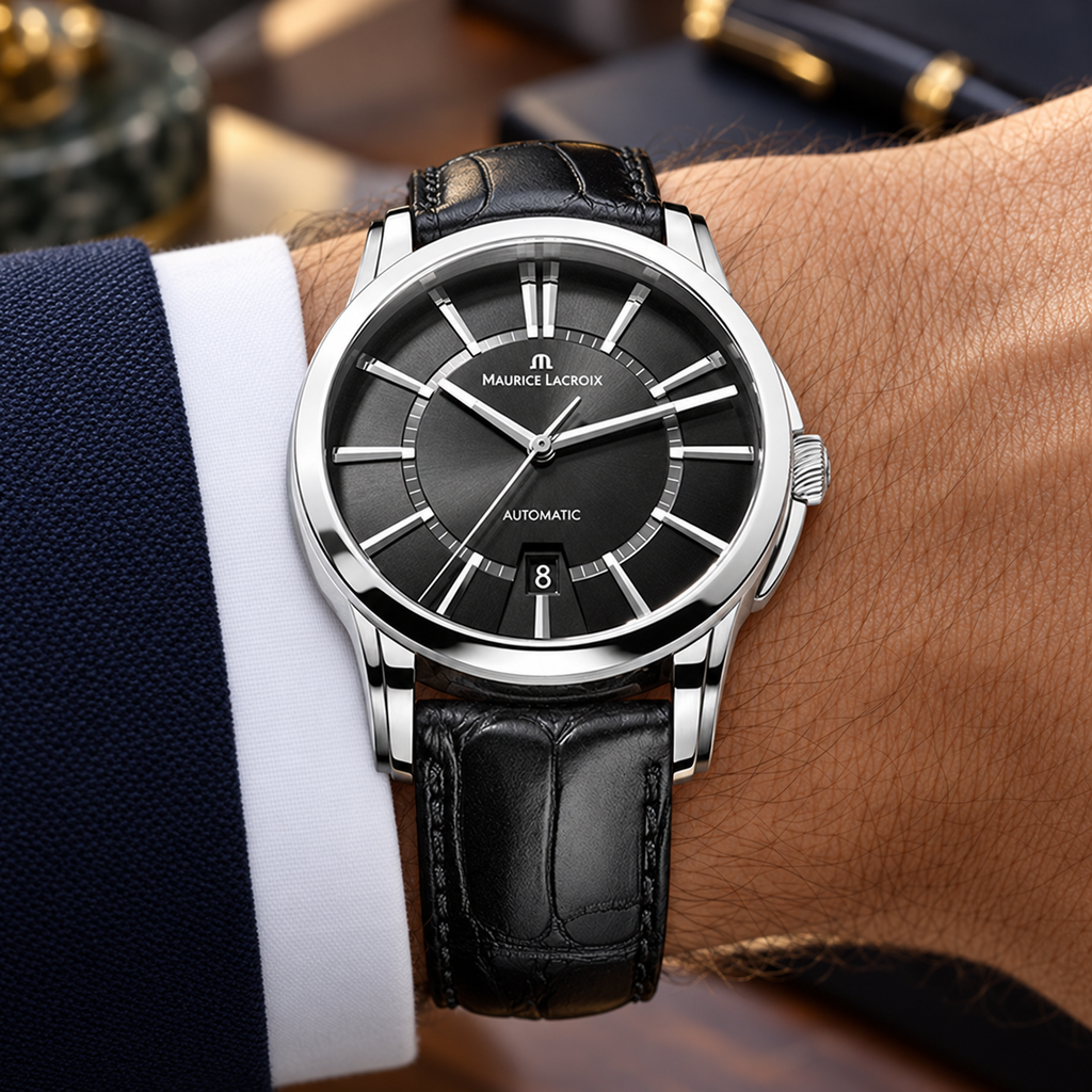 Maurice Lacroix PT6148-SS001-330 — men's wrist with premium tailoring