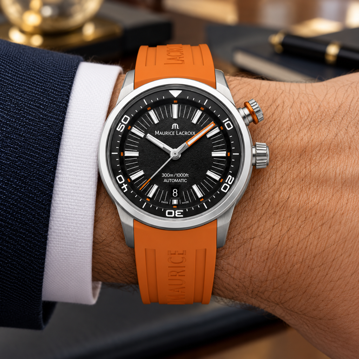 Maurice Lacroix PT6248-SS00L-330-J — men's wrist with premium tailoring