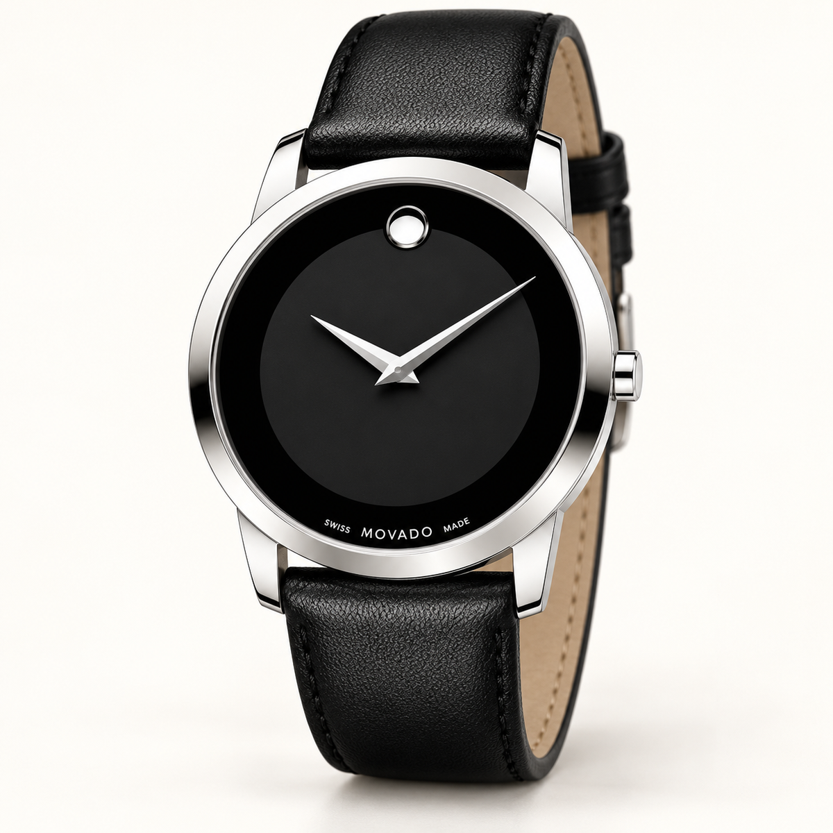 Movado Museum Classic 40mm Black Dial Men's Watch 0606502 — three quarter