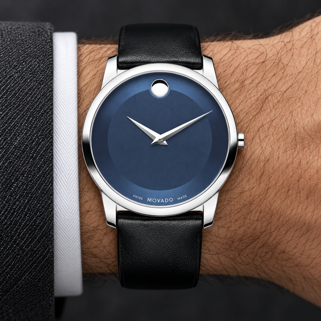 Movado Museum 40mm Blue Dial Men's Watch 0606610 — wrist