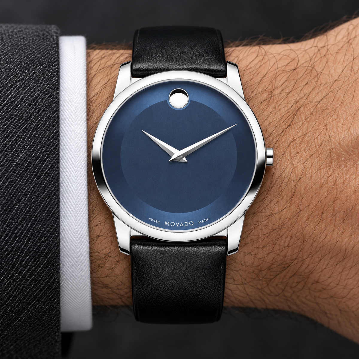 Movado Museum 40mm Blue Dial Men's Watch 0606610 — wrist