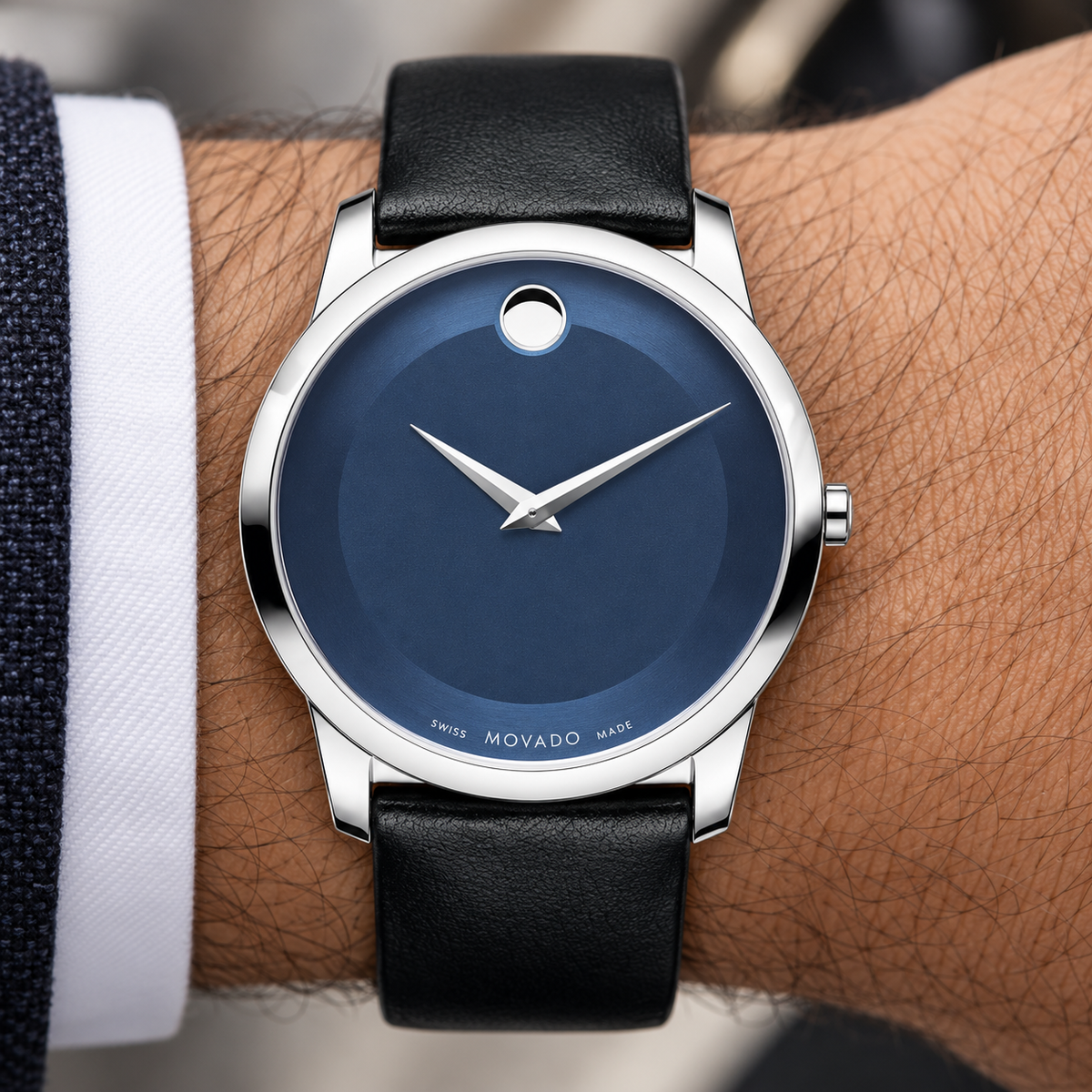 Movado Museum 40mm Blue Dial Men's Watch 0606610 — dial detail