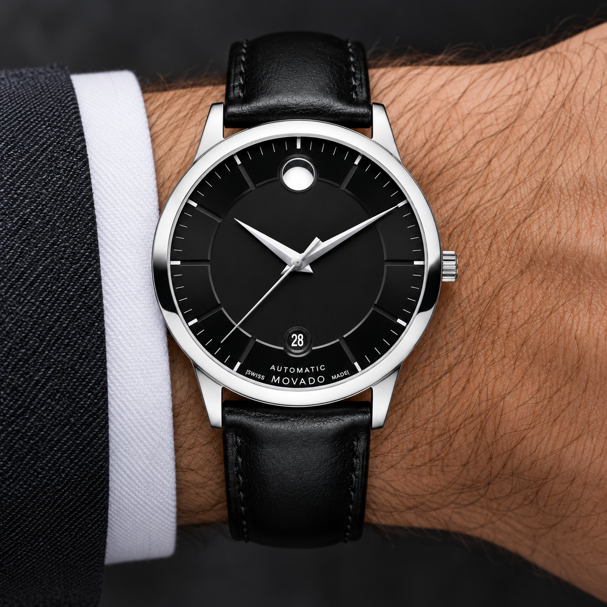 Movado 1881 Automatic 39.5mm Black Dial Men's Watch 0606873 — wrist