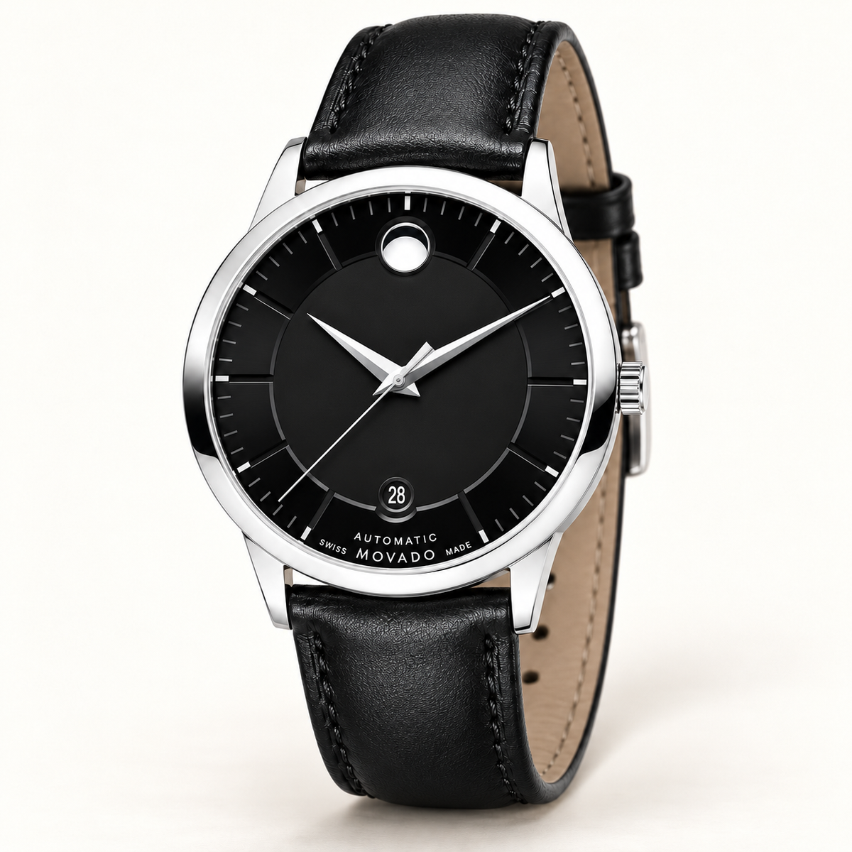 Movado 1881 Automatic 39.5mm Black Dial Men's Watch 0606873 — three quarter