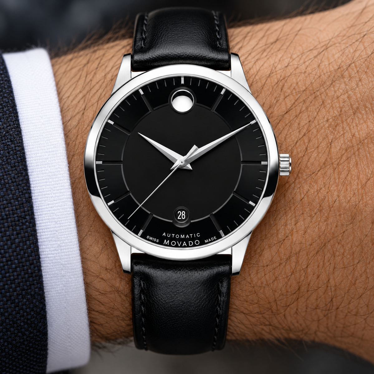 Movado 1881 Automatic 39.5mm Black Dial Men's Watch 0606873 — dial detail